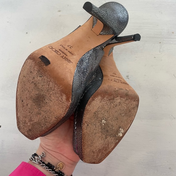 Jimmy Choo Silver Metallic Nova Glitter Slingback Pumps Heels - Picture 7 of 9